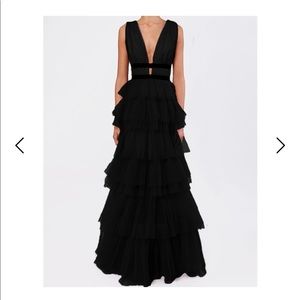 True Decadence Black Plunge Front Tulle Layered Maxi Dress new tags, size US 8